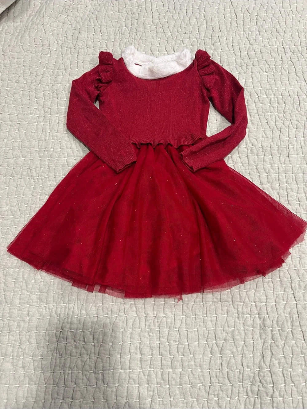 Gymboree Red Sparkle Tulle Dress with Faux Fur Collar